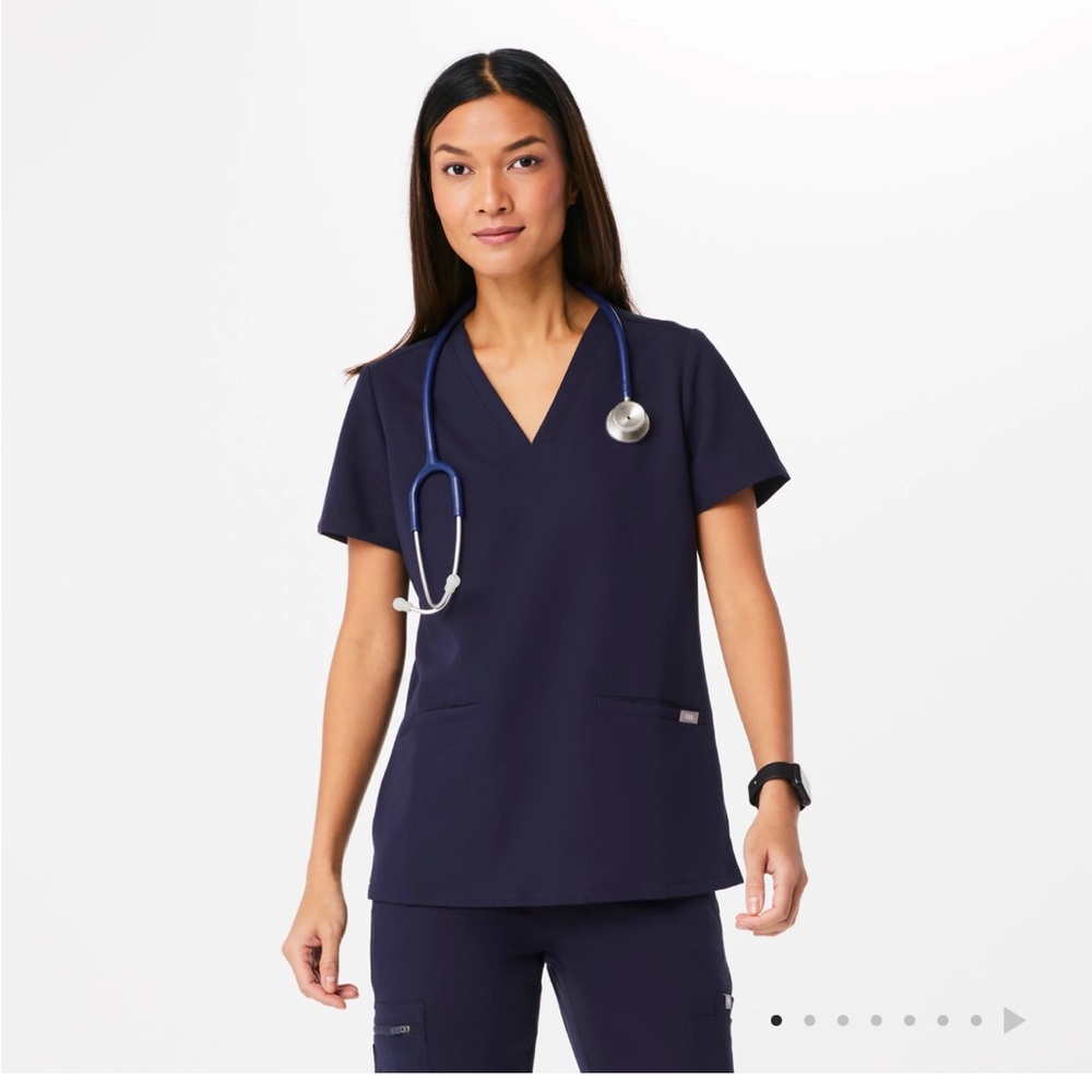 Figs Dark Blue V-Neck Short Sleeve Top